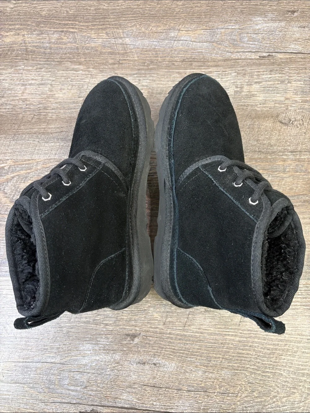 UGG Neumel Black Suede Shearling Lace-Up Ankle Boots Size 4